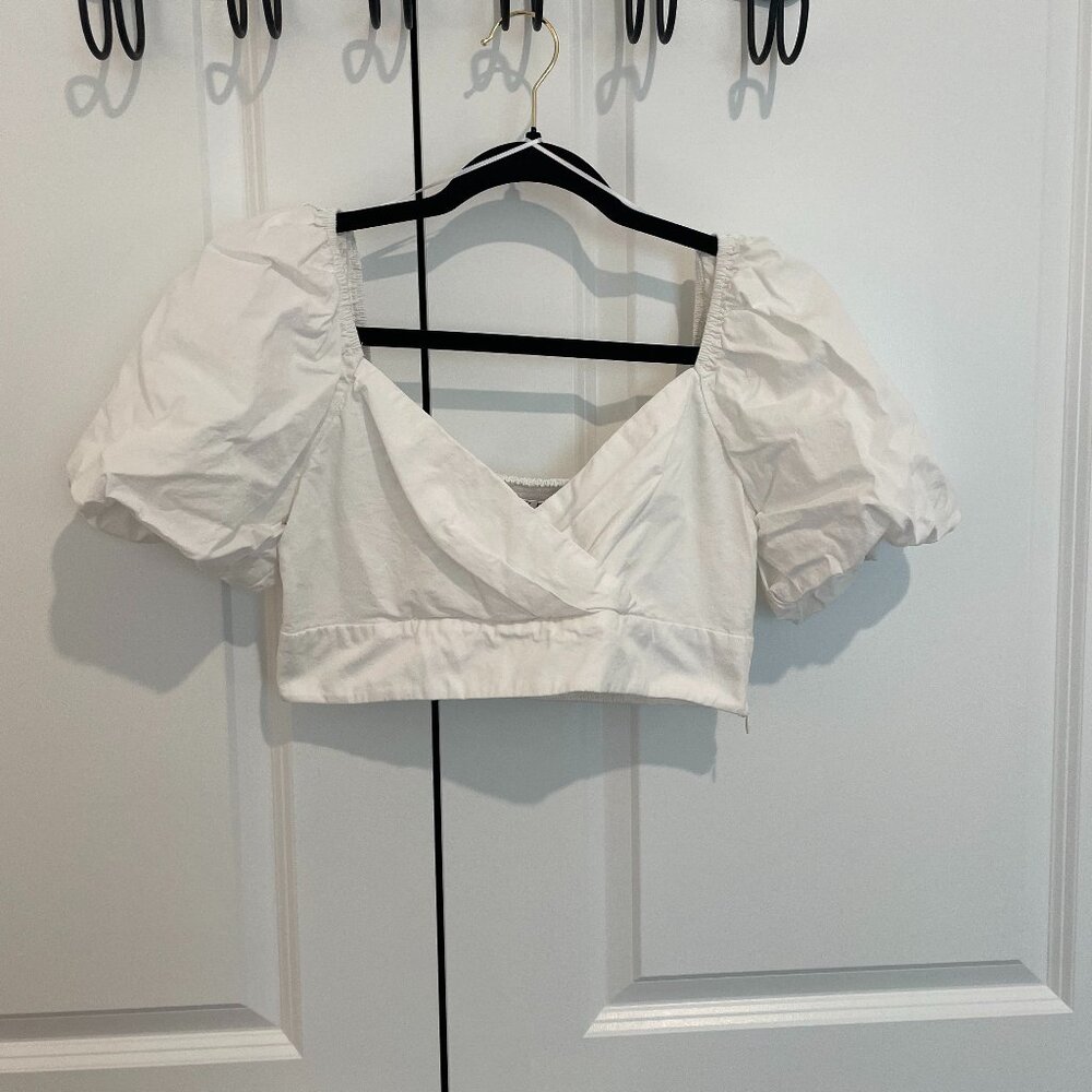 White Crop Top with Puff Sleeve